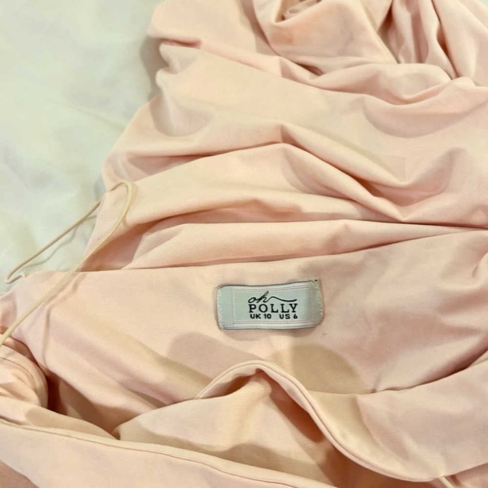 Oh Polly Elegant Soft Pink Ruched Dress 6 - Picture 2 of 4